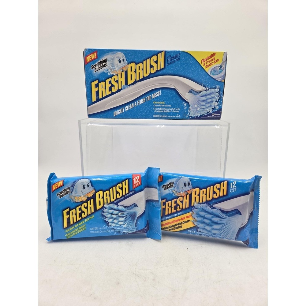 NOS Scrubbing Bubbles Fresh Brush Starter Kit Toilet Flushable Pads Refills